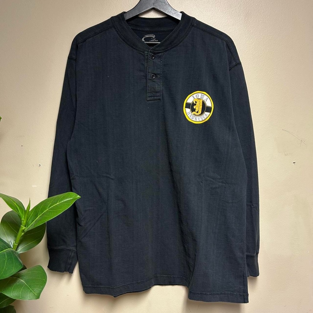 Cadre University of Iowa Hawkeyes Henley Shirt Mens L Black Y2K Long Sleeve Tee